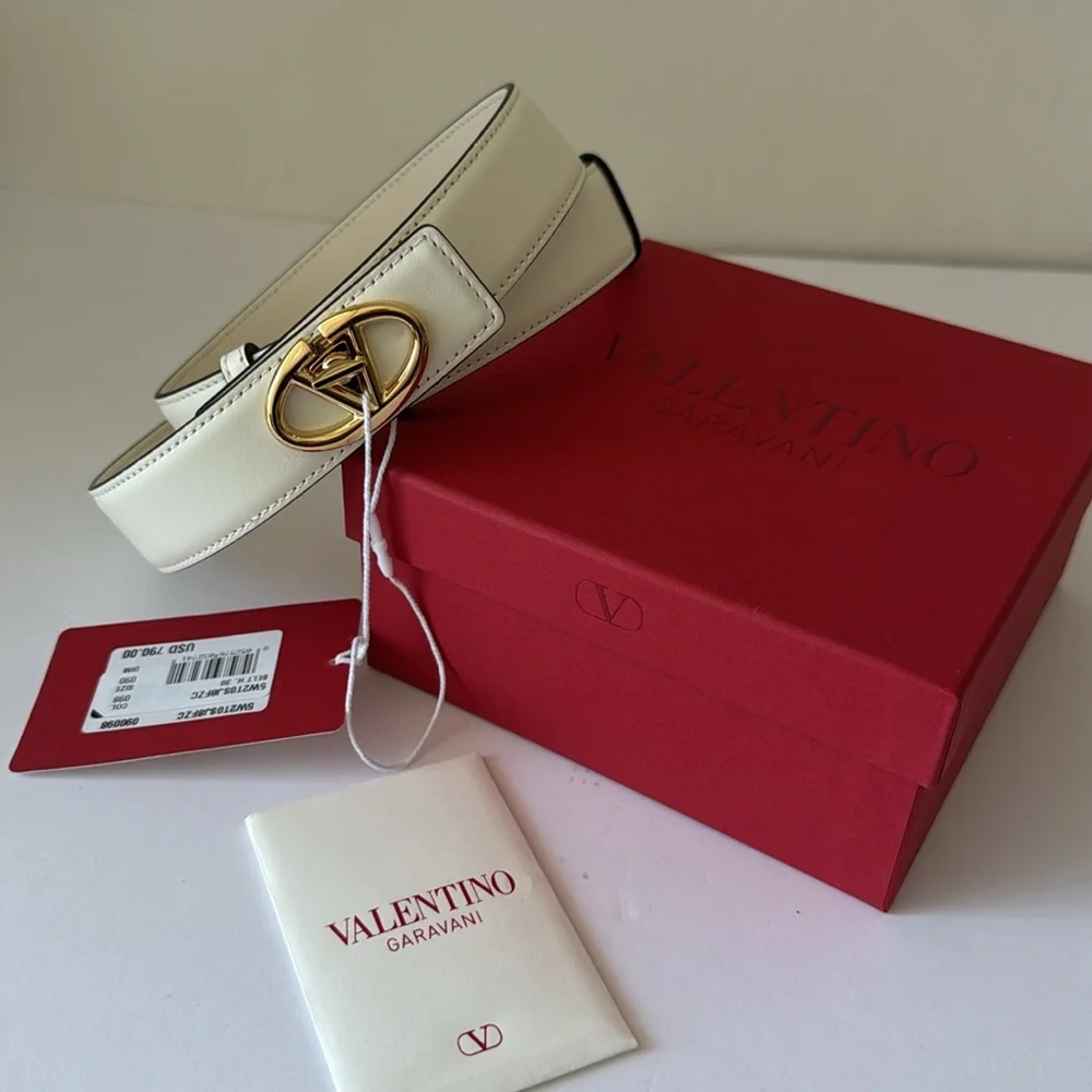 Valentino Garavani Belt VLOGO Locker Buckle Leather Ivory 90/36